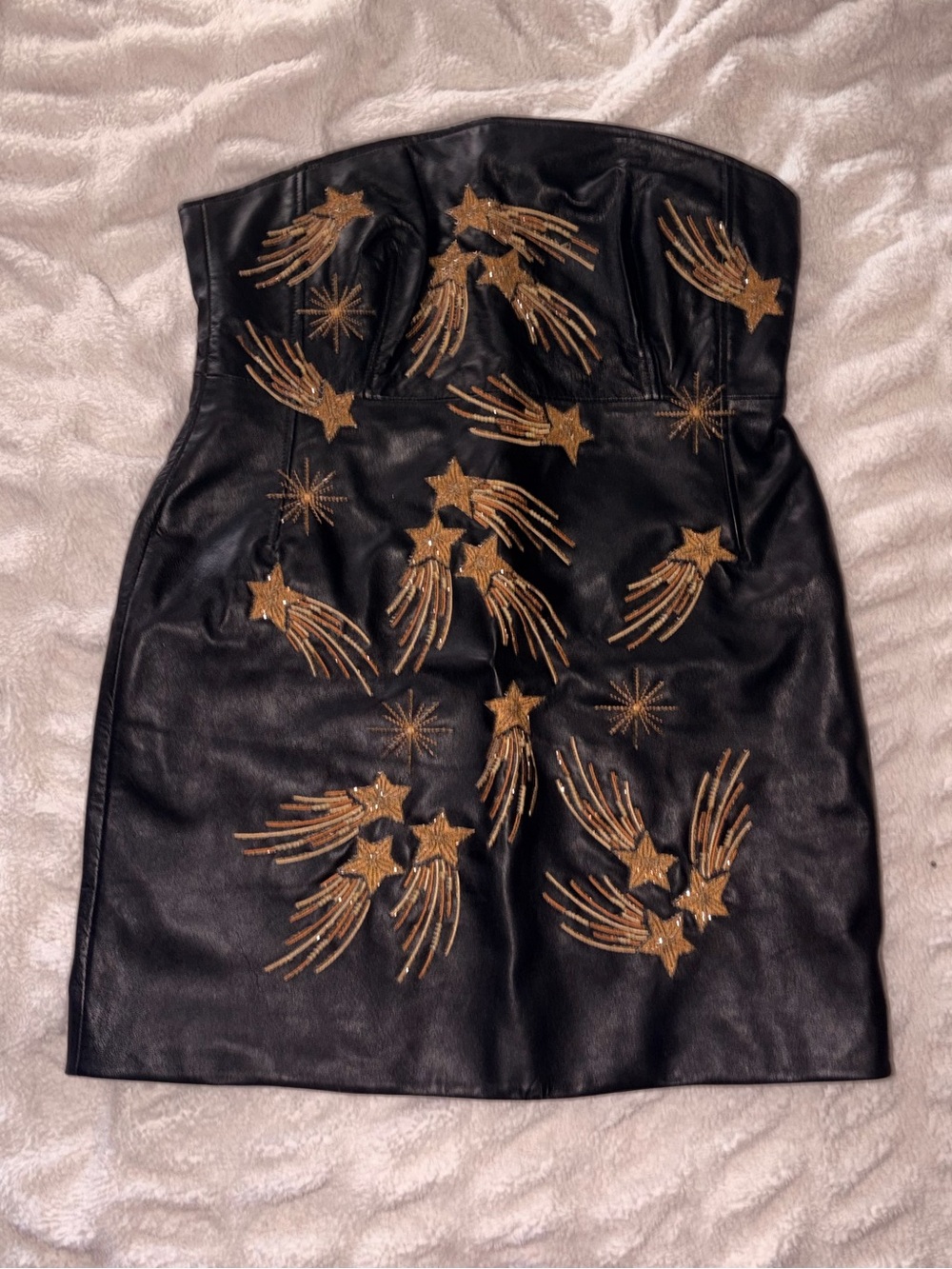 Nasty Gal - Real Leather Celestial Embellished Bandeau Mini Dress / Size-16 /NWT